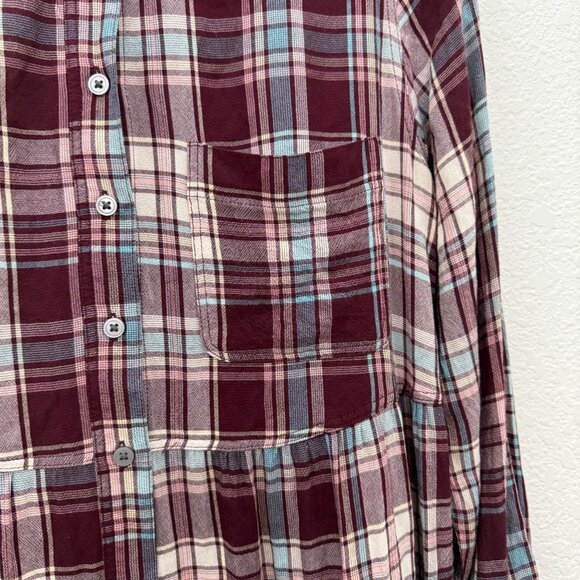 Loft Plaid Tiered Pocket Button Long Sleeve Shirt Dress 572043 Womens sz Medium - Picture 3 of 9